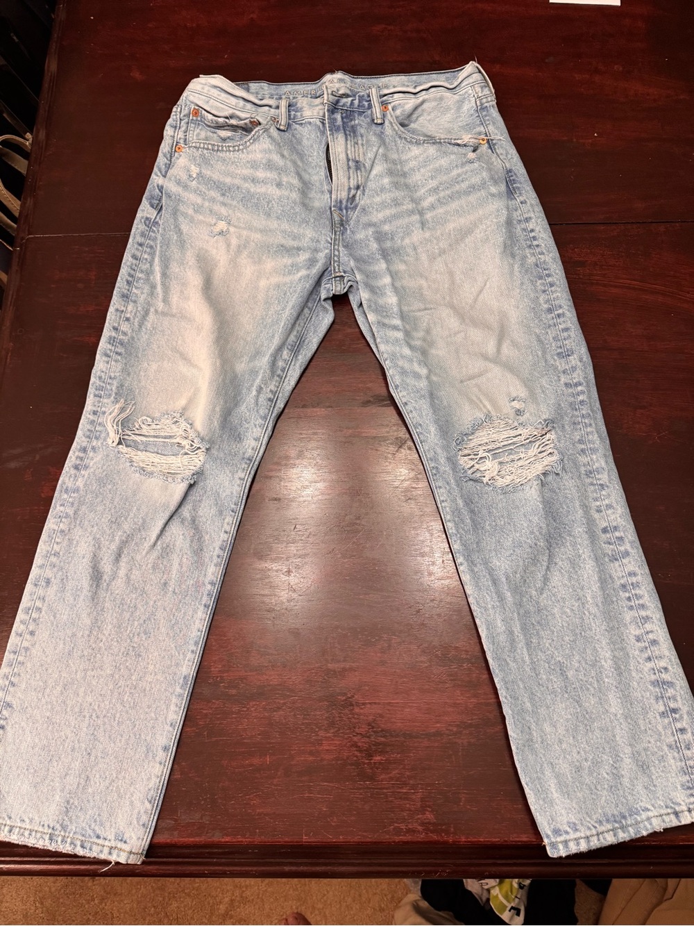 American Eagle Outfitters Light Blue Ripped Straight Jeans